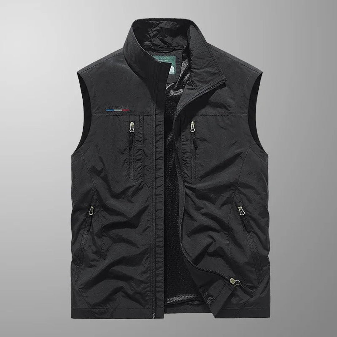 Mens Gilet Lightweight Breathable Multi-Pocket Outdoor Vest - Black