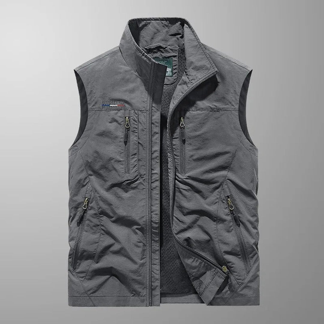 Mens Gilet Lightweight Breathable Multi-Pocket Outdoor Vest - Grey