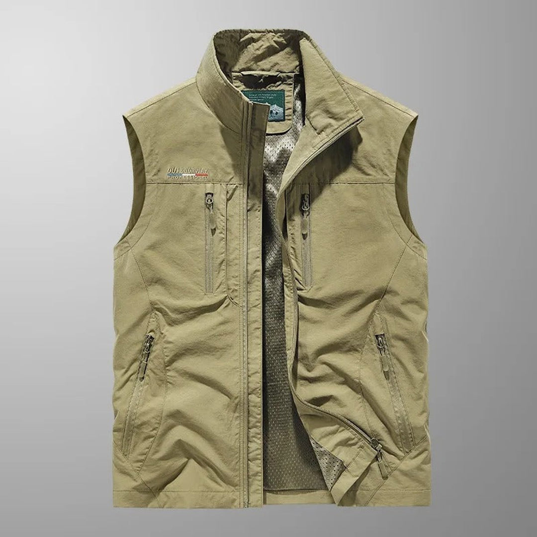 Mens Gilet Lightweight Breathable Multi-Pocket Outdoor Vest - Khaki