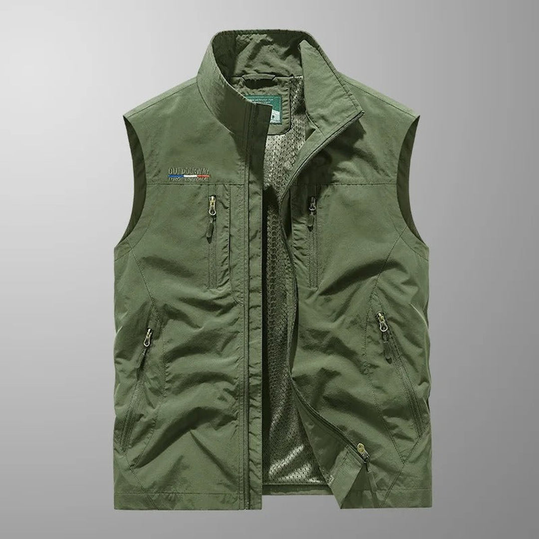 Mens Gilet Lightweight Breathable Multi-Pocket Outdoor Vest - Green