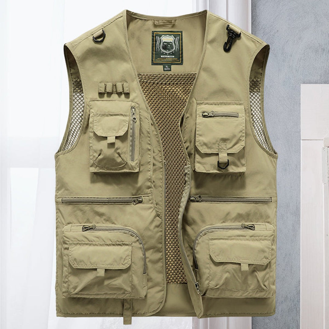 Mens Gilet Multi-Pocket Lightweight Outdoor Fishing Vest - Khaki