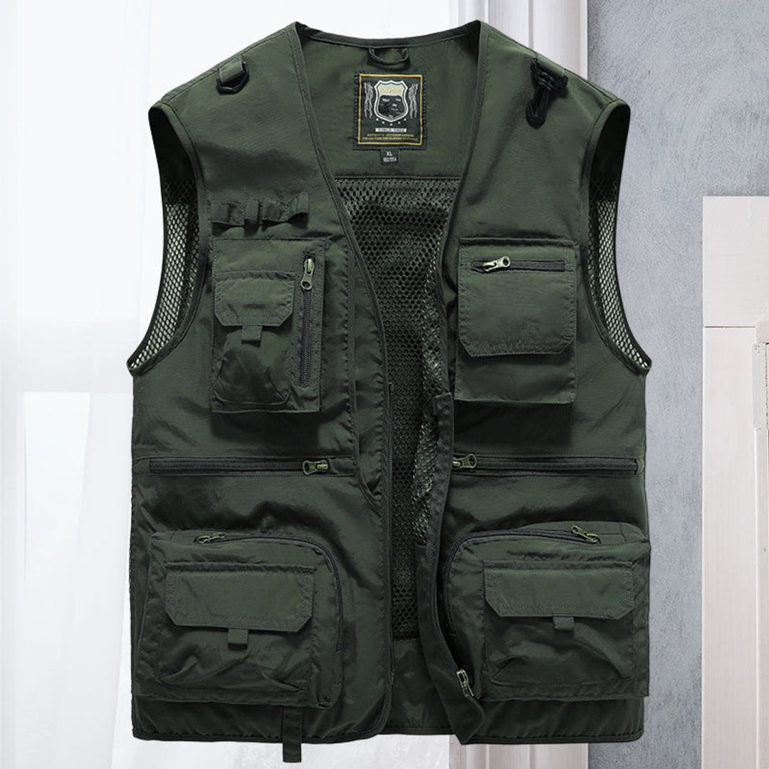 Mens Gilet Multi-Pocket Lightweight Outdoor Fishing Vest - Army Green