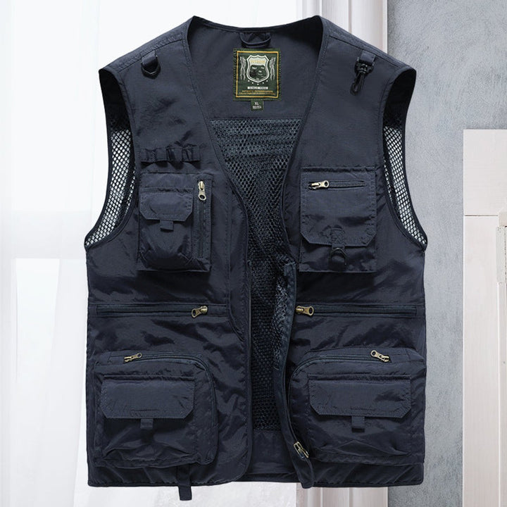Mens Gilet Multi-Pocket Lightweight Outdoor Fishing Vest - Navy Blue