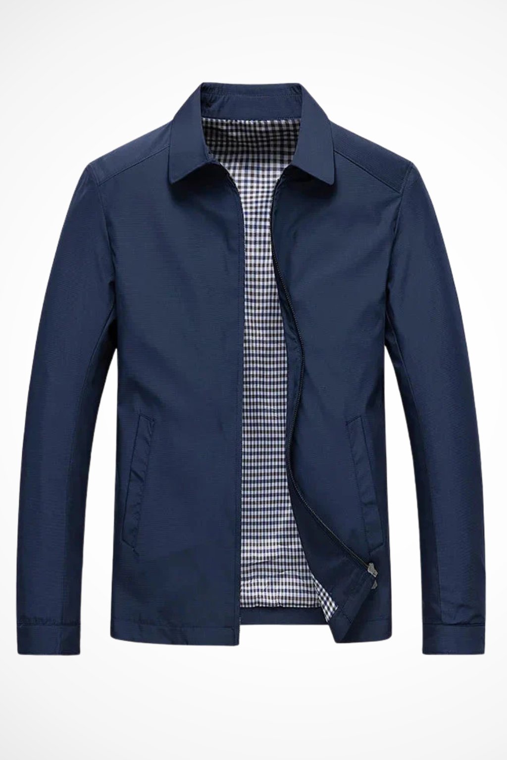 Men's Harrington Jacket Zip Front Collared Check Lining