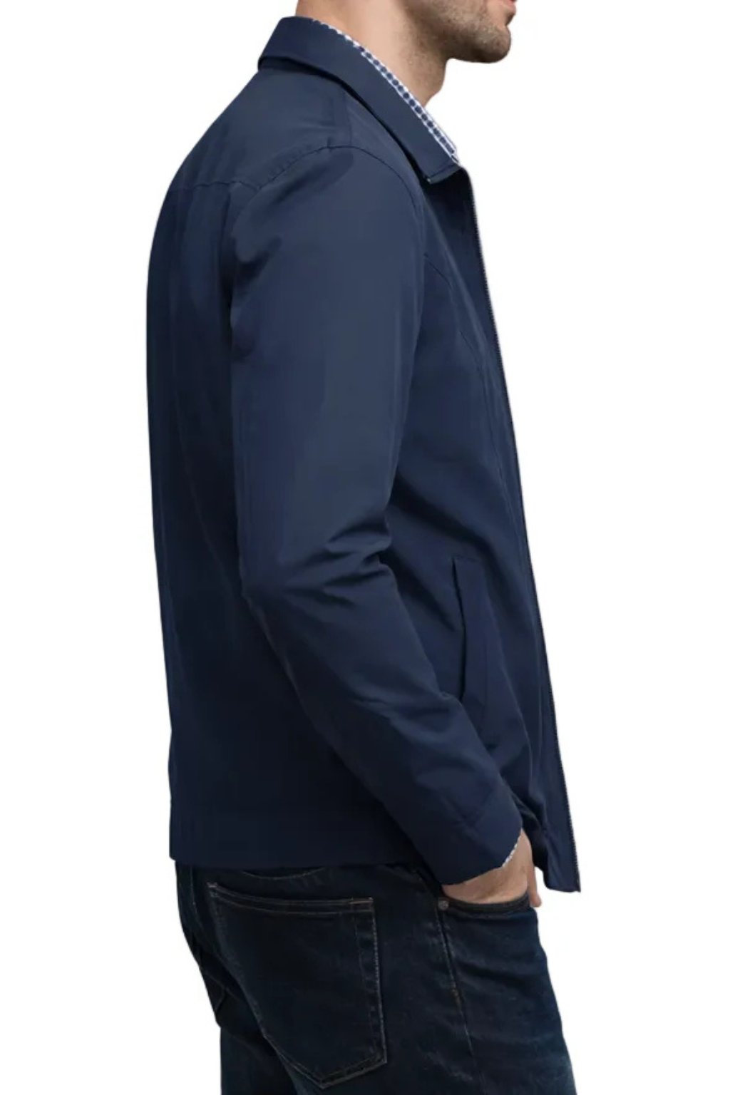 Men's Harrington Jacket Zip Front Collared Check Lining