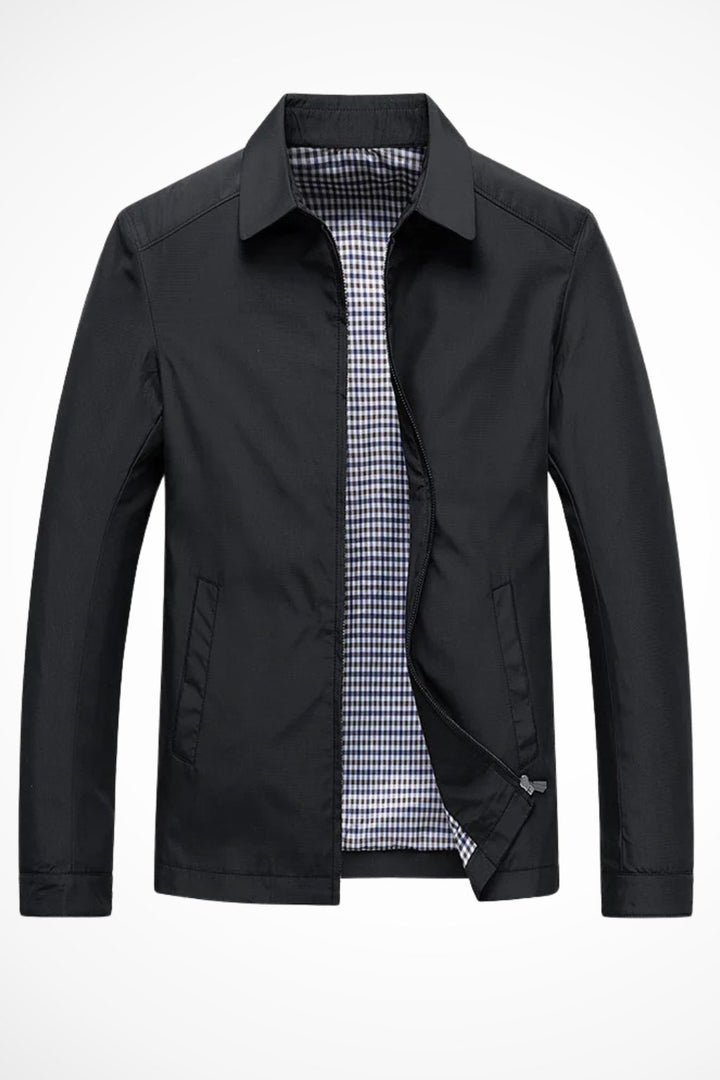 Men's Harrington Jacket Zip Front Collared Check Lining