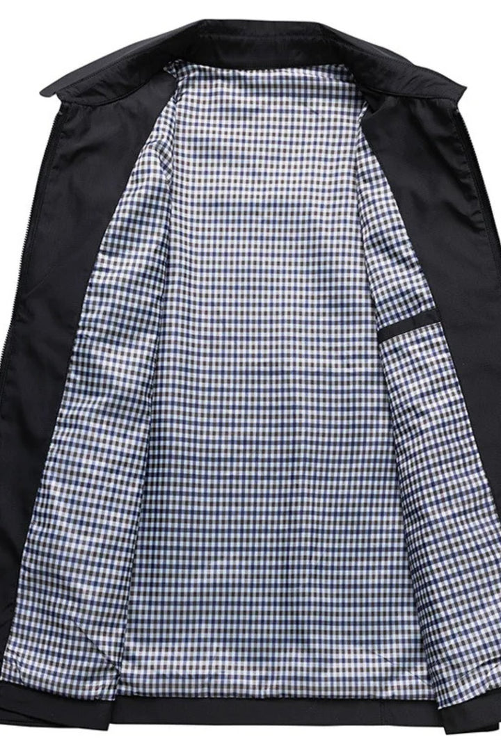 Men's Harrington Jacket Zip Front Collared Check Lining