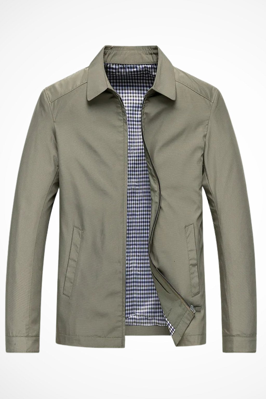 Men's Harrington Jacket Zip Front Collared Check Lining