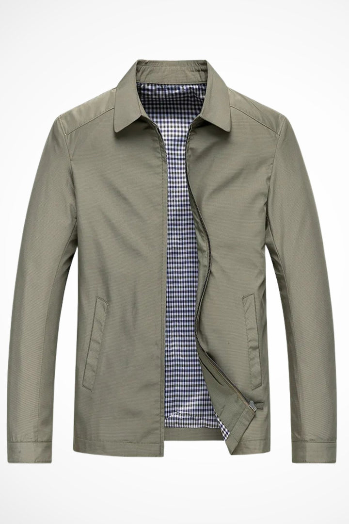 Men's Harrington Jacket Zip Front Collared Check Lining