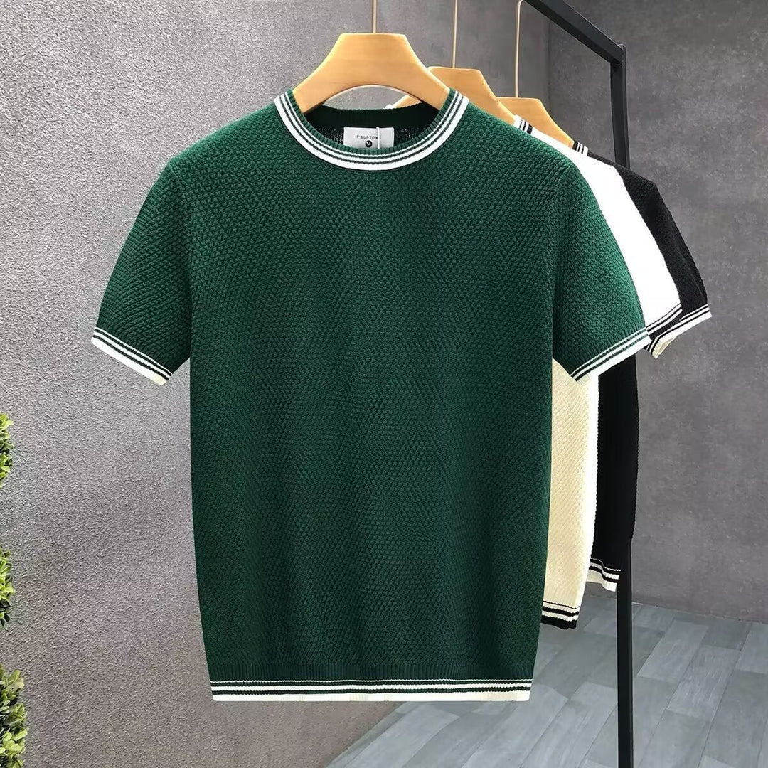 Mens Jumper Relaxed-Fit Short-Sleeve Cotton Crewneck Knit - Green