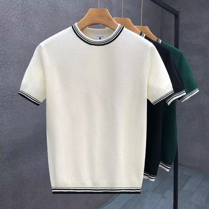 Mens Jumper Relaxed-Fit Short-Sleeve Cotton Crewneck Knit - White