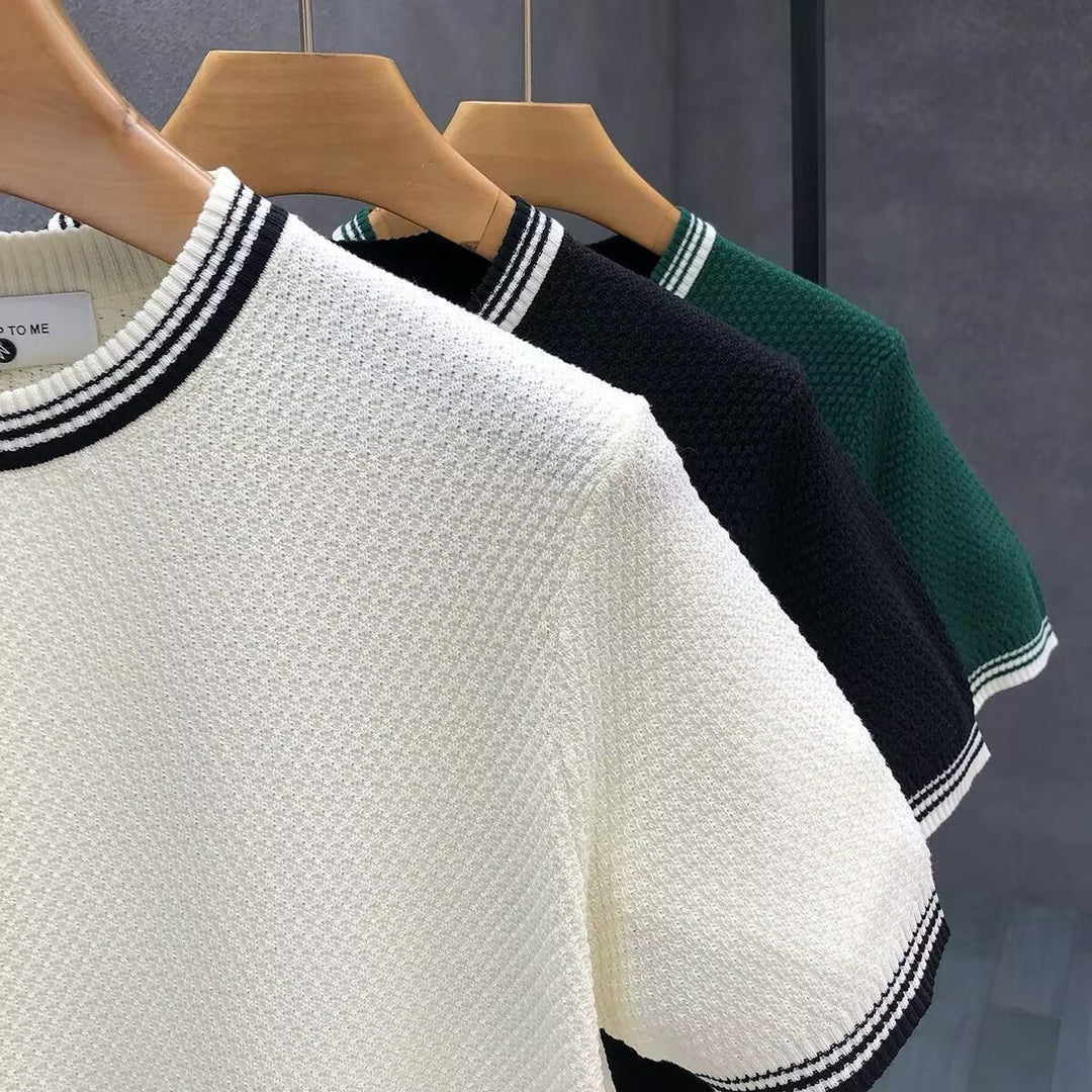 Mens Jumper Relaxed-Fit Short-Sleeve Cotton Crewneck Knit
