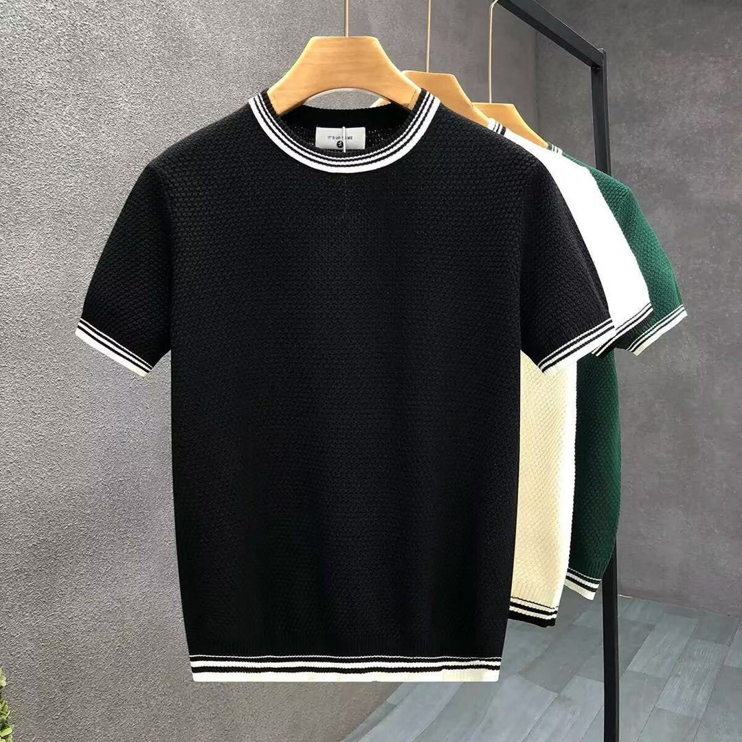 Mens Jumper Relaxed-Fit Short-Sleeve Cotton Crewneck Knit - Black