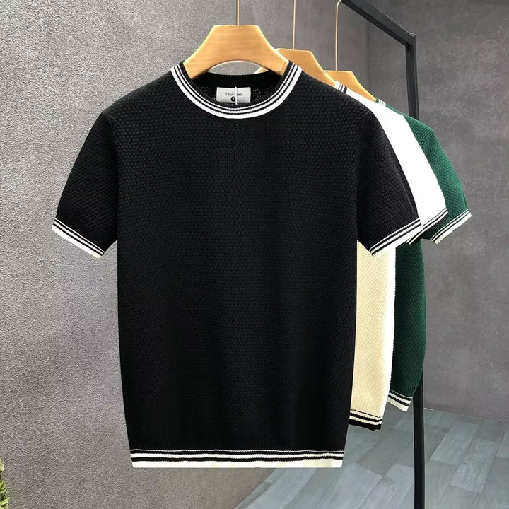 Mens Jumper Relaxed-Fit Short-Sleeve Cotton Crewneck Knit - Black