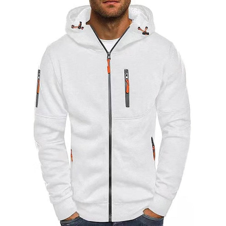 Mens Knit Sweater Zip-Up Hooded Fleece Pullover Multi-Pocket - White