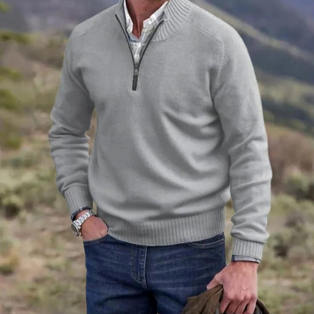 Men's Knitted Half-Zip Pullover Jumper Mock Neck Long Sleeve