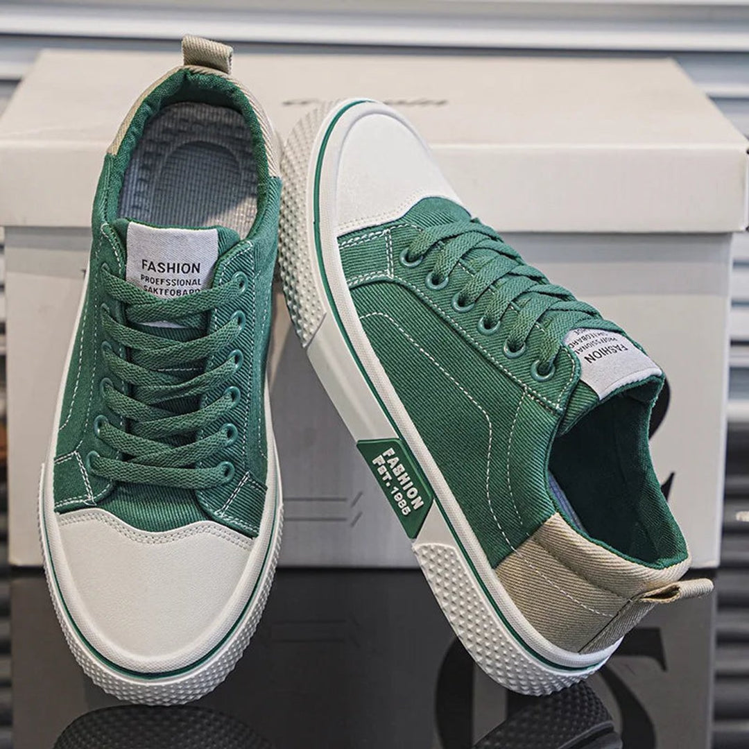 Men's Lace-Up Canvas Low-Top Casual Trainers - Green