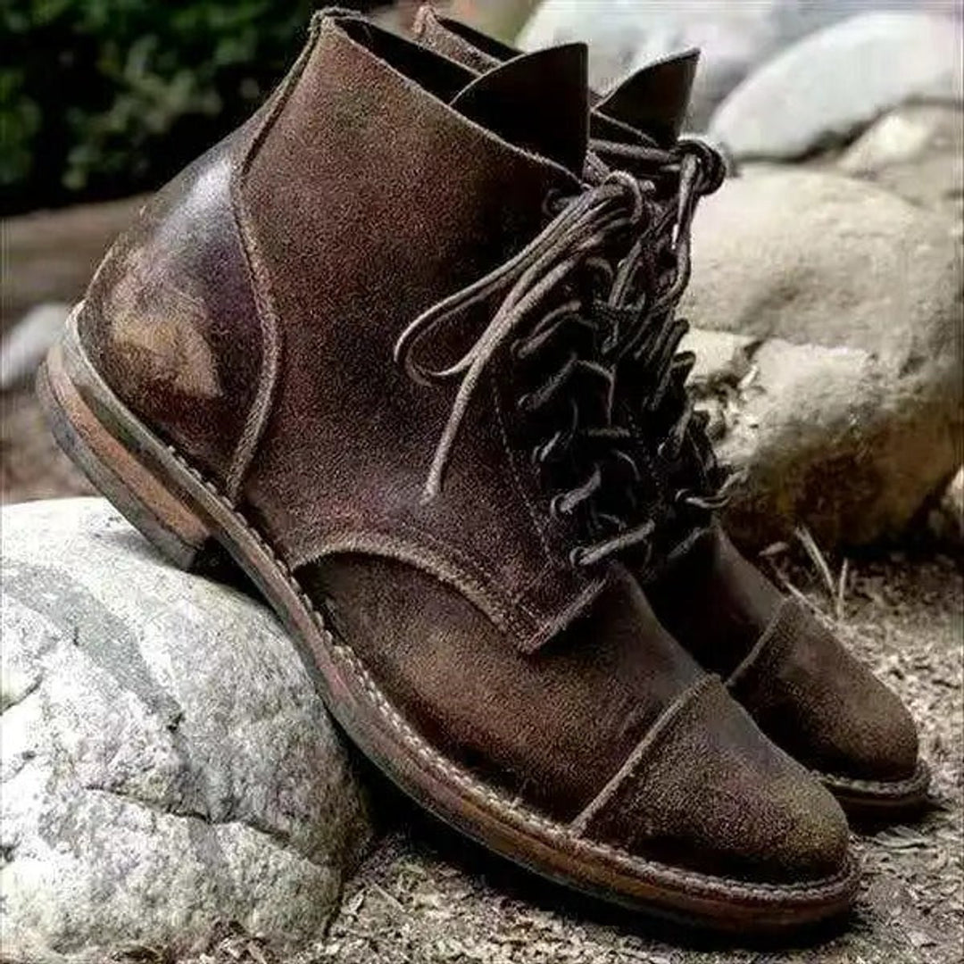 Men's Lace-Up Cap-Toe Leather Ankle Boots - Khaki