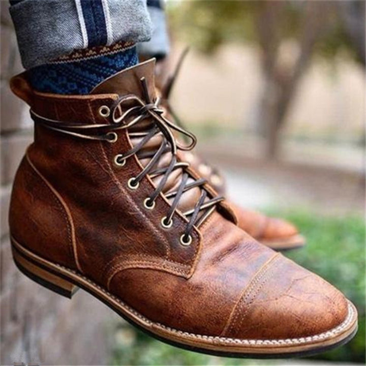 Men's Lace-Up Cap-Toe Leather Ankle Boots