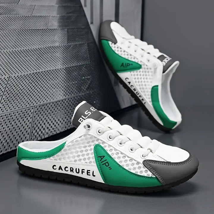 Men's Lace-Up Half-Shoe Backless Slip-On Trainers - Green