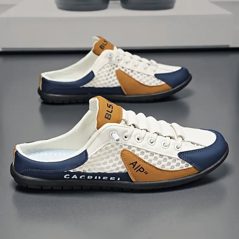Men's Lace-Up Half-Shoe Backless Slip-On Trainers - Beige