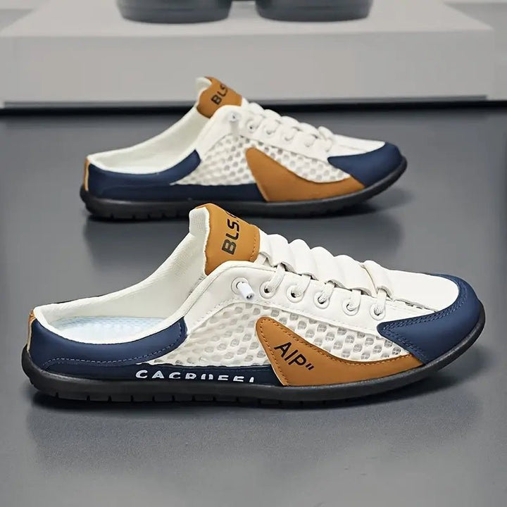 Men's Lace-Up Half-Shoe Backless Slip-On Trainers - Beige