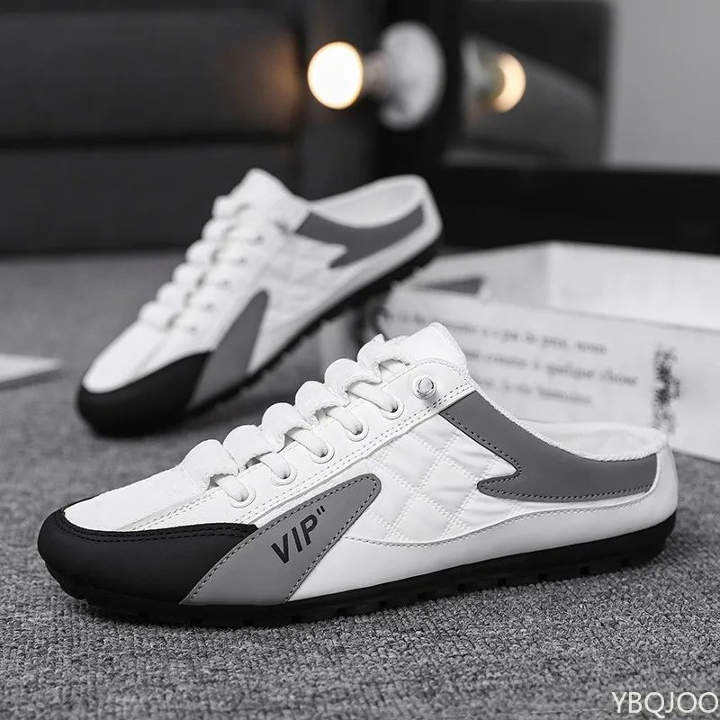 Men's Lace-Up Half-Shoe Backless Slip-On Trainers - White