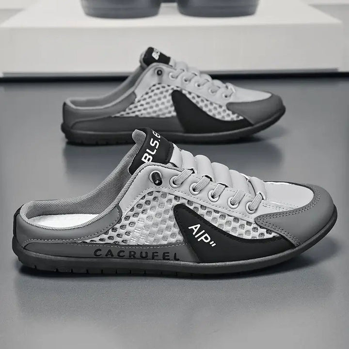 Men's Lace-Up Half-Shoe Backless Slip-On Trainers - Gray