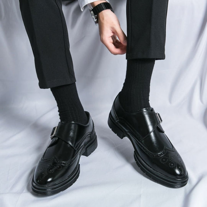 Men's Leather-Look Monk Strap Wingtip Brogue Dress Shoes