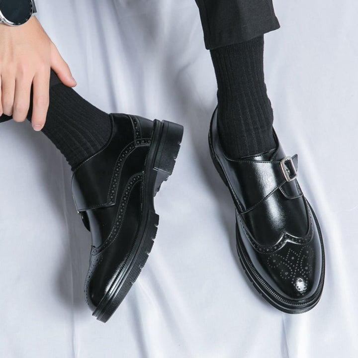 Men's Leather-Look Monk Strap Wingtip Brogue Dress Shoes