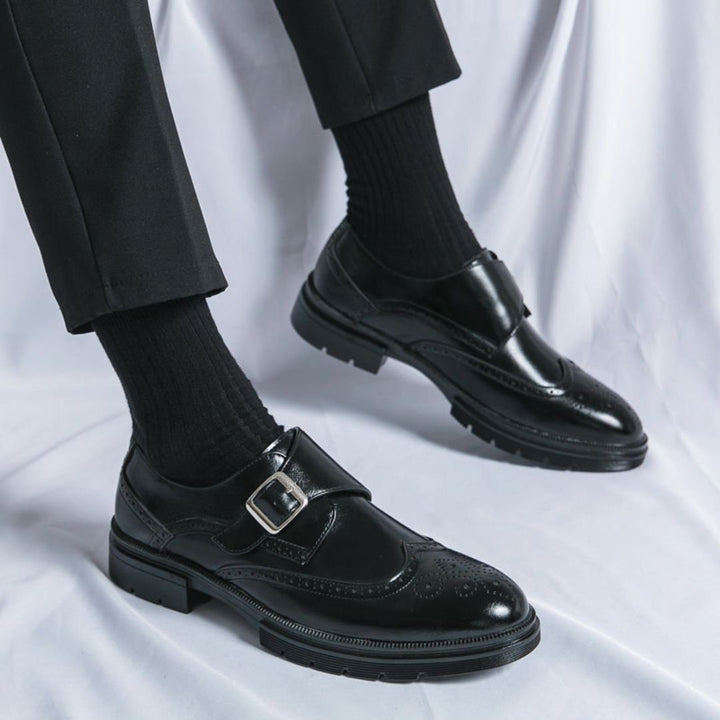 Men's Leather-Look Monk Strap Wingtip Brogue Dress Shoes