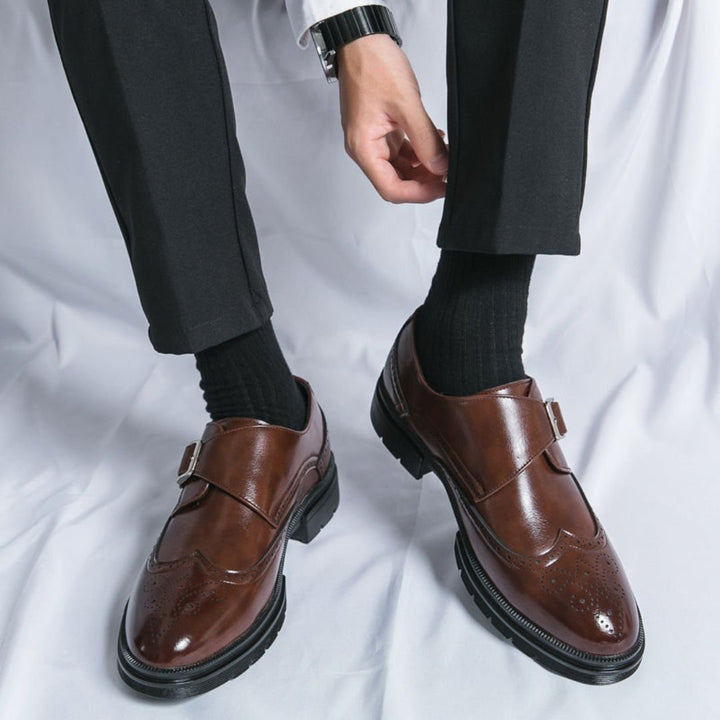 Men's Leather-Look Monk Strap Wingtip Brogue Dress Shoes