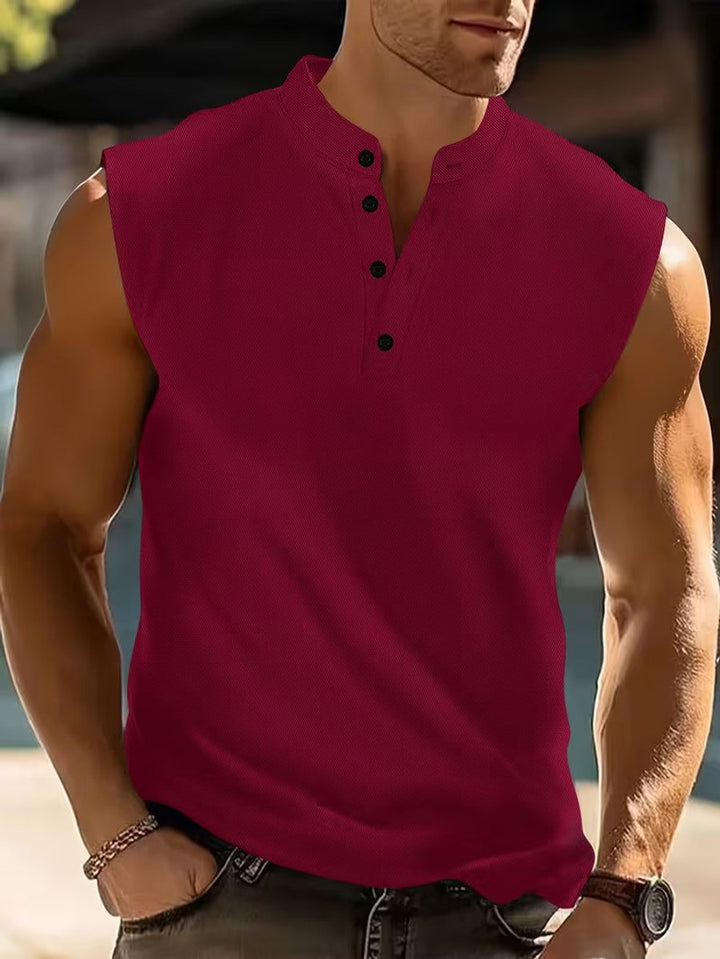 Men's Lightweight Breathable Sleeveless Henley Vest Top - Red