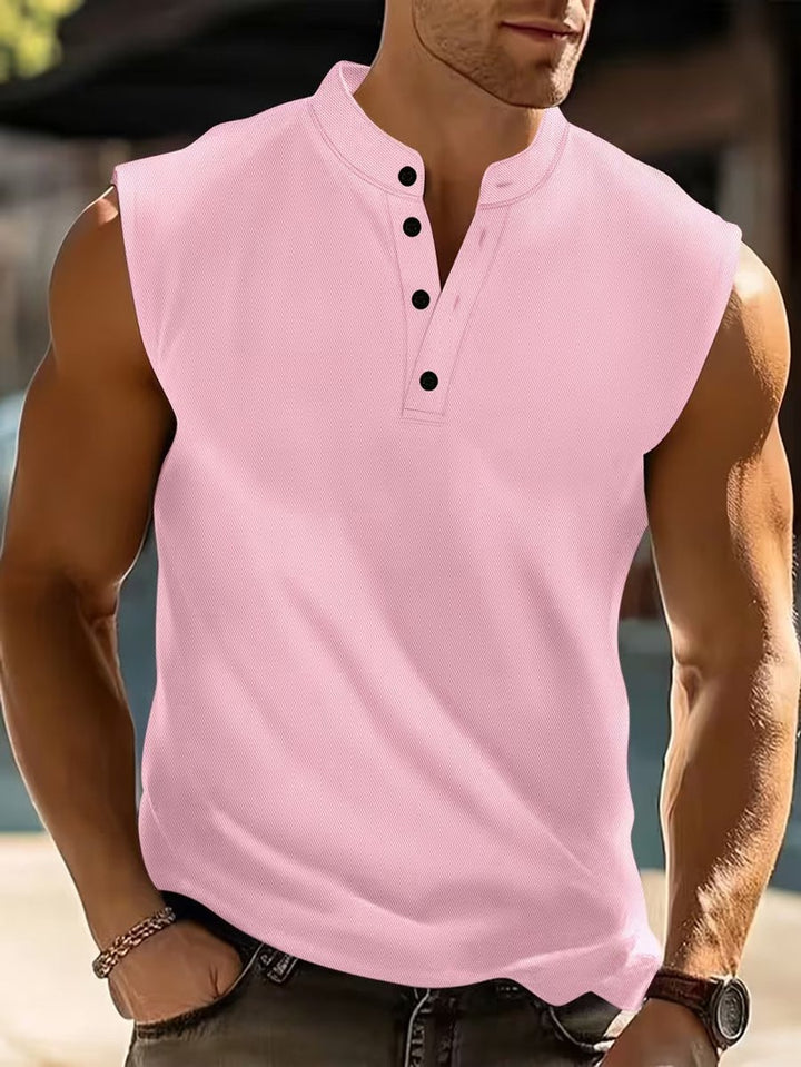 Men's Lightweight Breathable Sleeveless Henley Vest Top - Pink