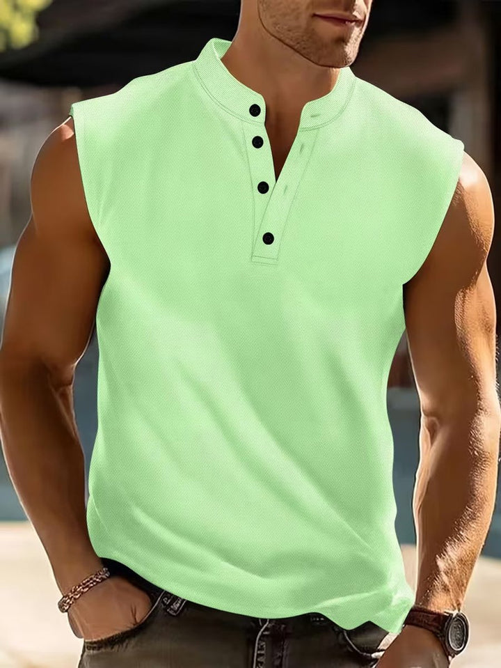 Men's Lightweight Breathable Sleeveless Henley Vest Top - Light Green