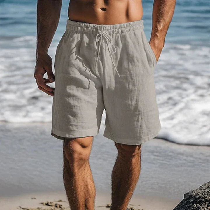 Men's Linen Quick-Dry Mid-Thigh Drawstring Swim Shorts - Grey