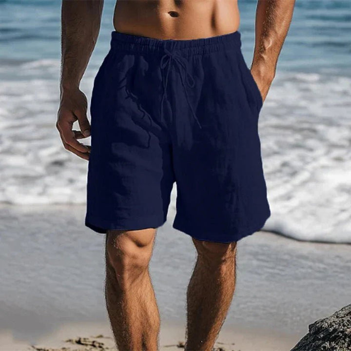 Men's Linen Quick-Dry Mid-Thigh Drawstring Swim Shorts