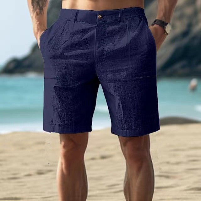 Men's Linen Regular-Fit Button-Front Summer Shorts - Navy Blue