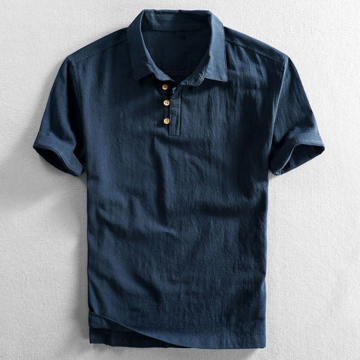 Men's Linen Short Sleeve Polo Shirt - Dark Blue