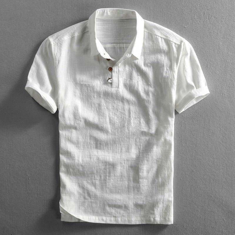 Men's Linen Short Sleeve Polo Shirt - White