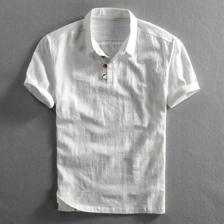 Men's Linen Short Sleeve Polo Shirt - White