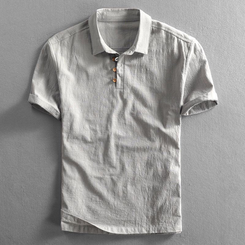 Men's Linen Short Sleeve Polo Shirt - Gray