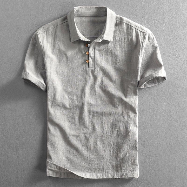 Men's Linen Short Sleeve Polo Shirt - Gray
