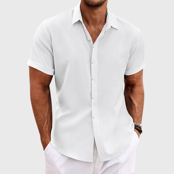Men's Linen Short Sleeve Shirt Button Down Regular Fit - White