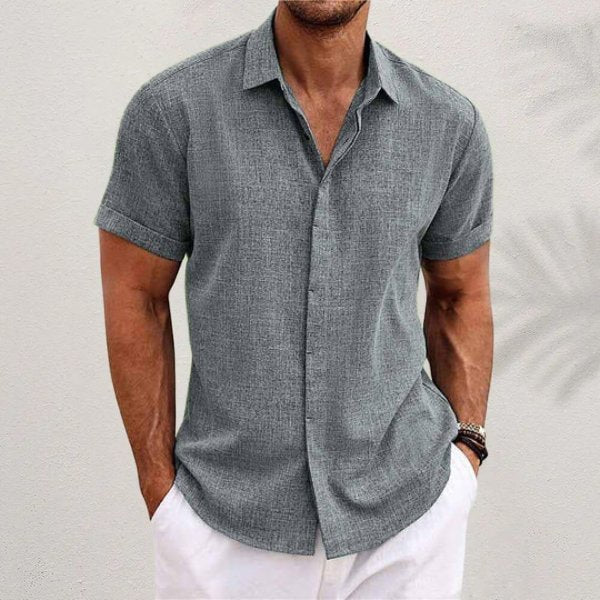 Men's Linen Short Sleeve Shirt Button Down Regular Fit