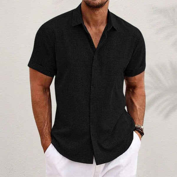 Men's Linen Short Sleeve Shirt Button Down Regular Fit