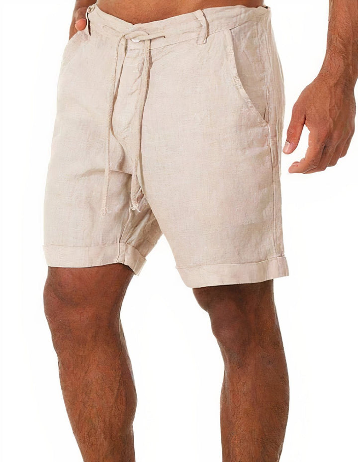 Men's Linen Shorts Cuffed Drawstring Casual Summer