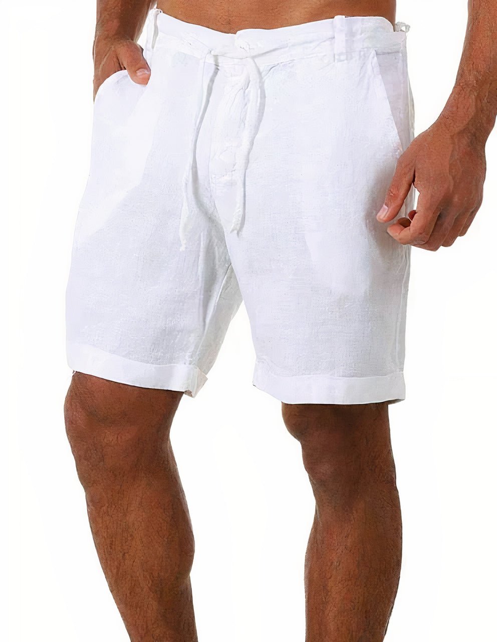 Men's Linen Shorts Cuffed Drawstring Casual Summer