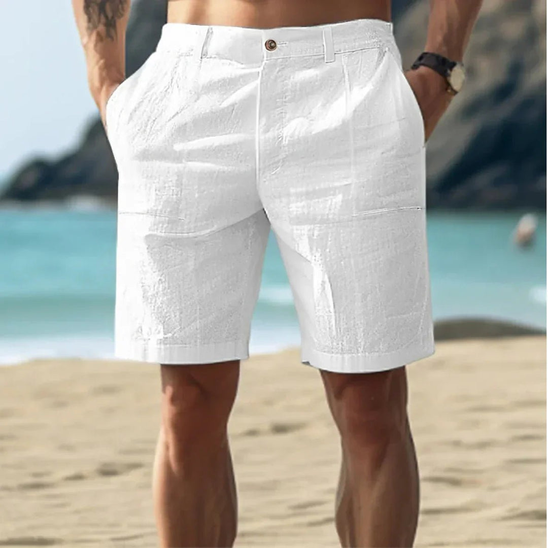 Men's Linen Shorts Flat Front Casual Summer Mid Length - White