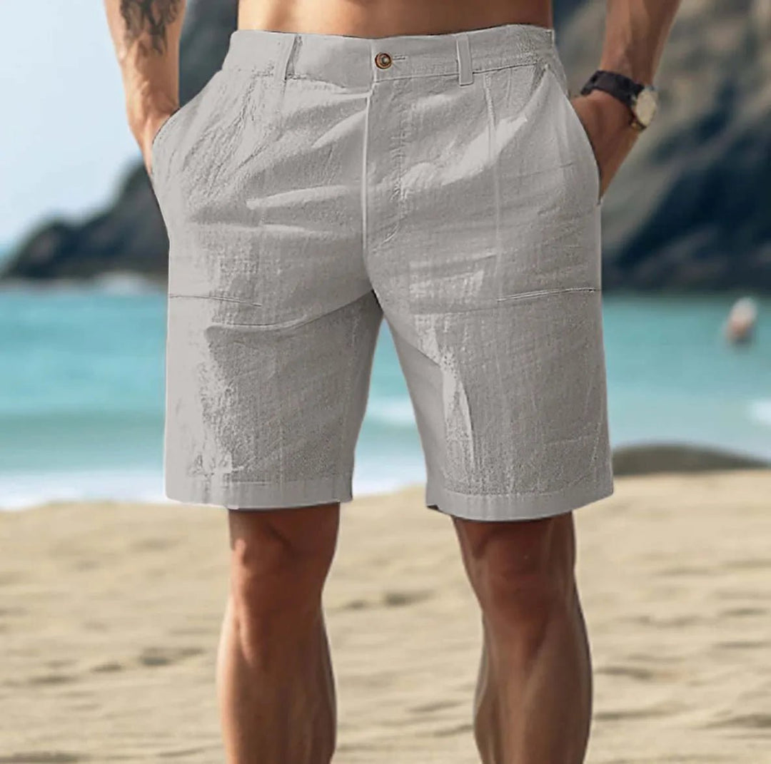 Men's Linen Shorts Flat Front Casual Summer Mid Length - Gray